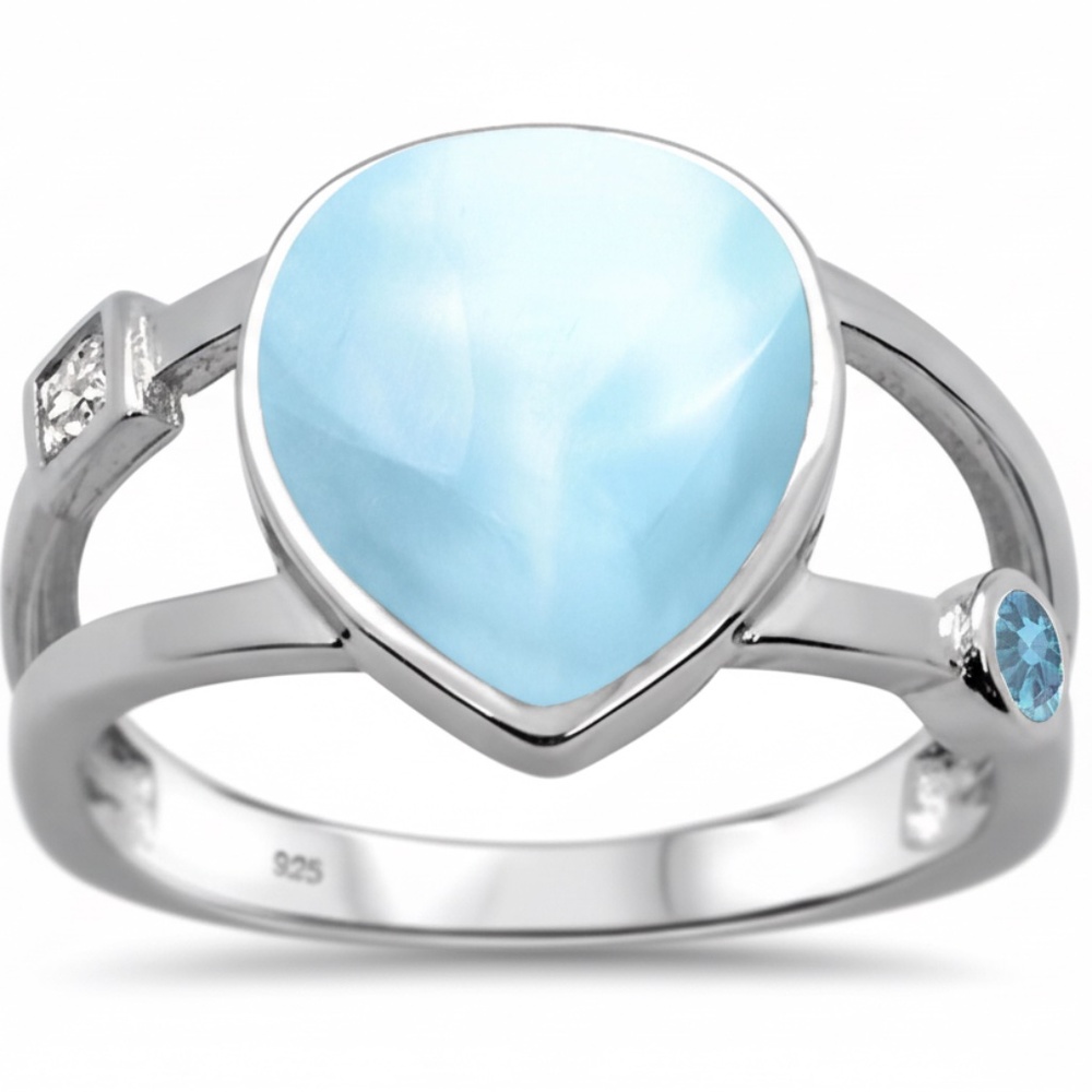 Sterling Silver .925‎ Larimar Aquamarine Cocktail Ring Natural Stones Size 8